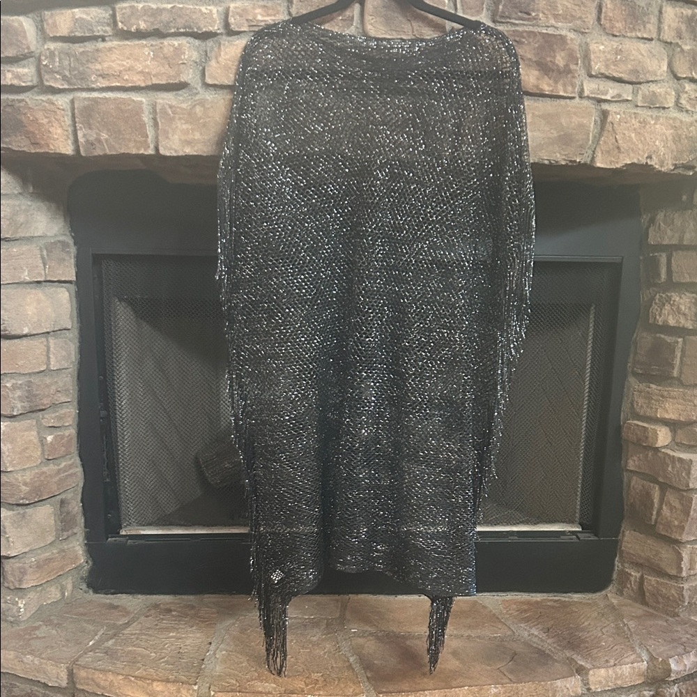 Black and Silver Shark Bite Knit Poncho/Swimsuit cover-up. Medium